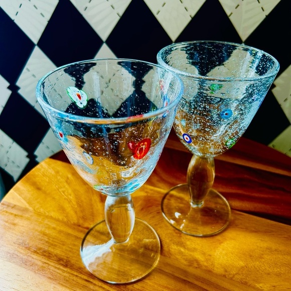 Millefiori Bubble Murano Style Margarita Cocktail Glasses - Set of Two - Picture 9 of 13